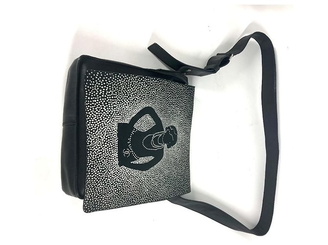 Borsa a spalla in pelle nera e bianca Chanel Nero Bianco - vista 6