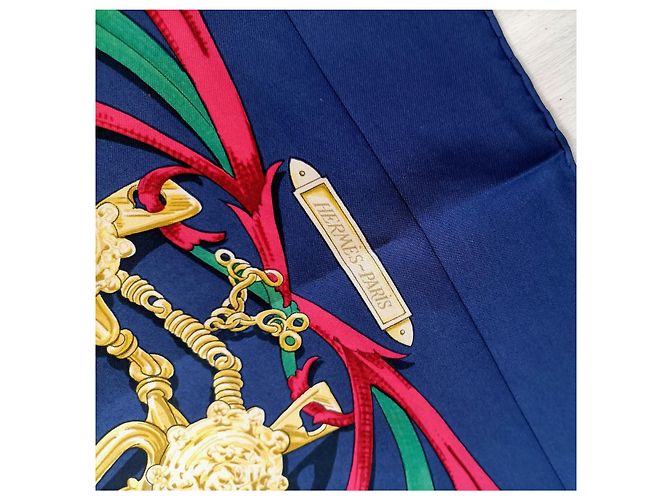 Foulard Hermès vintage 1970 Le Mors “a la Conétable” Blu Multicolore - vista 3