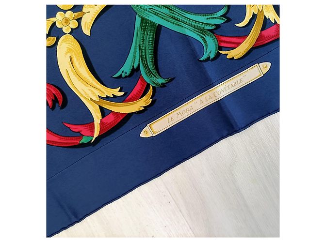Foulard Hermès vintage 1970 Le Mors “a la Conétable” Blu Multicolore - vista 4