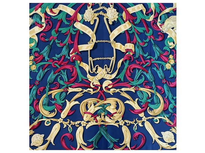 Foulard Hermès vintage 1970 Le Mors “a la Conétable” Blu Multicolore - vista 6
