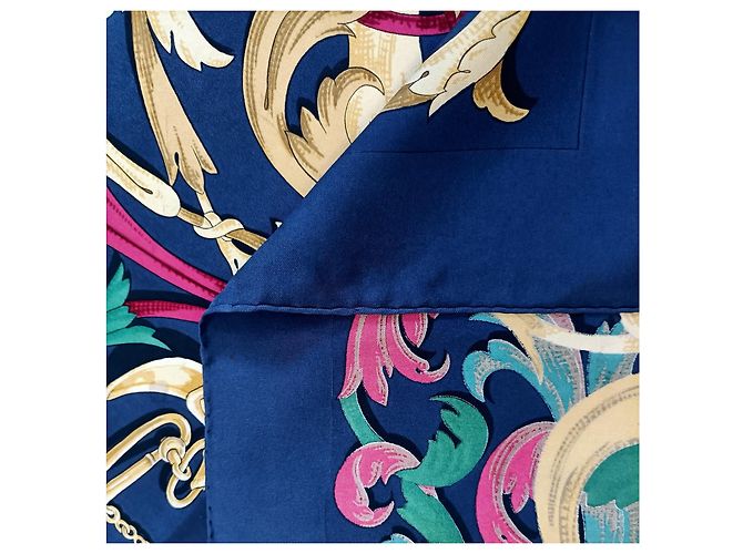 Foulard Hermès vintage 1970 Le Mors “a la Conétable” Blu Multicolore - vista 7