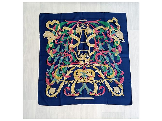 Foulard Hermès vintage 1970 Le Mors “a la Conétable” Blu Multicolore - vista 9