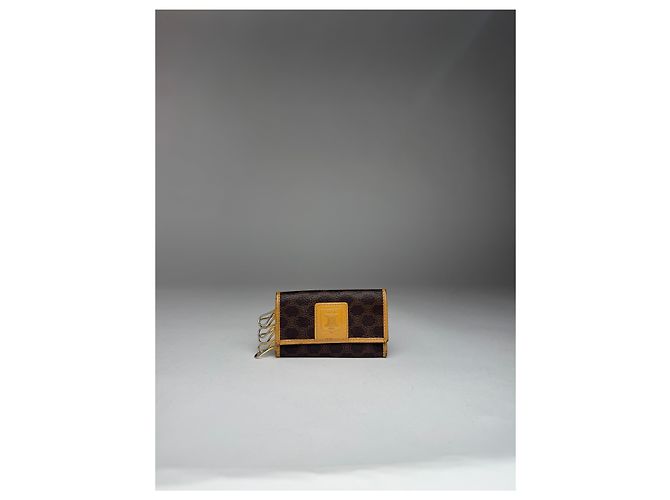 Céline Vintage Celine Paris Leather Monogram Key Holder Brown - view 5