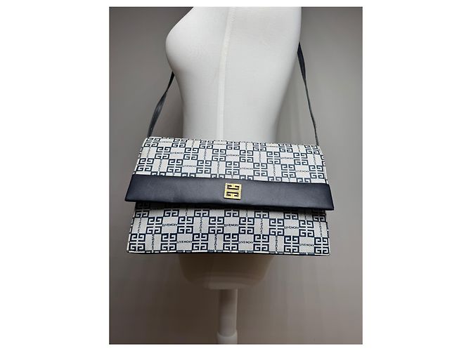 Vintage Givenchy 4G Monogramm Leder Tasche Weiß Marine Schwarz - Ansicht 13