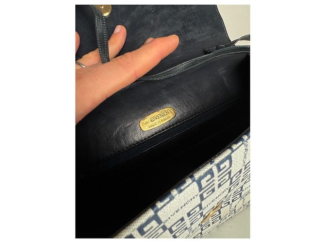 Vintage Givenchy 4G Monogramm Leder Tasche Weiß Marine Schwarz - Ansicht 15