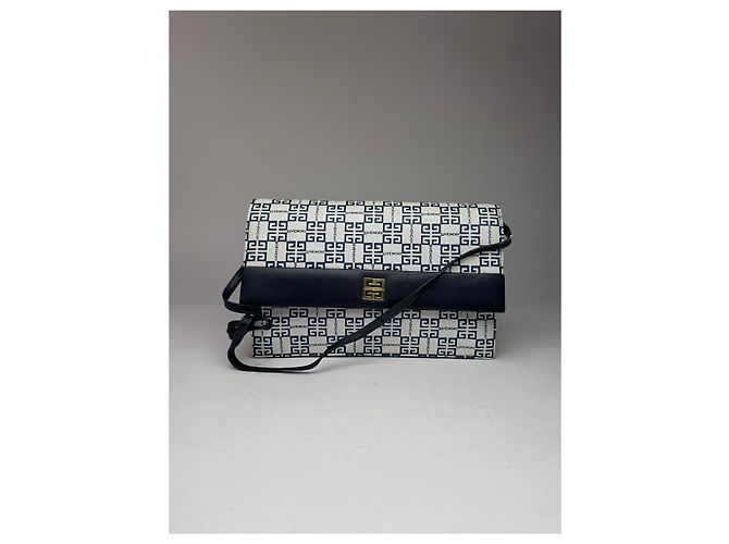 Vintage Givenchy 4G Monogramm Leder Tasche Weiß Marine Schwarz - Ansicht 6