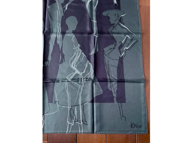Dior Seidentuch New Look Muster 90x90 cm Schwarz Weiß Marineblau Dunkelgrün - Ansicht 2