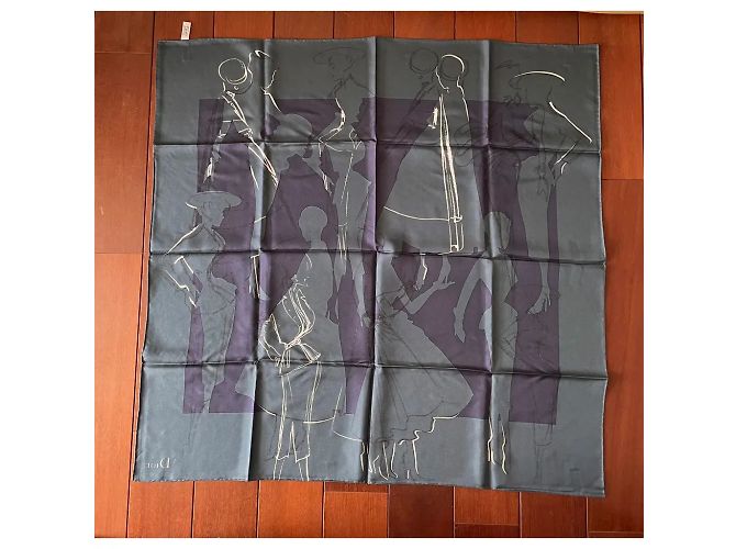 Dior Seidentuch New Look Muster 90x90 cm Schwarz Weiß Marineblau Dunkelgrün - Ansicht 8