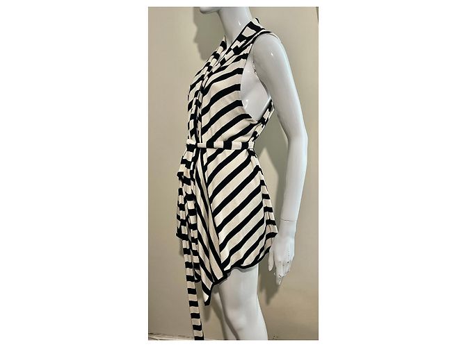 Diane Von Furstenberg Schwarzer und weißer Seidenstrick-Cardigan mit Gürtel DvF Lilo - Ansicht 2