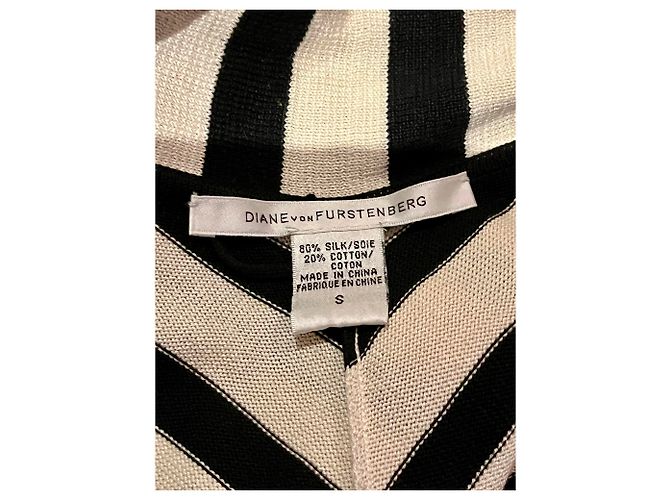 Diane Von Furstenberg Schwarzer und weißer Seidenstrick-Cardigan mit Gürtel DvF Lilo - Ansicht 6