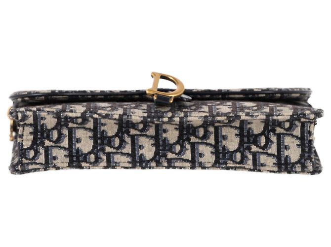 Bolso Saddle Mediano de Dior con Cadena en Lona Azul Marino - vista 4