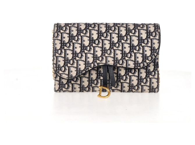 Bolso Saddle Mediano de Dior con Cadena en Lona Azul Marino - vista 9