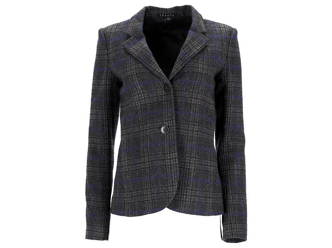 Blazer de un solo botón en lana gris Theory Plaid - vista 6