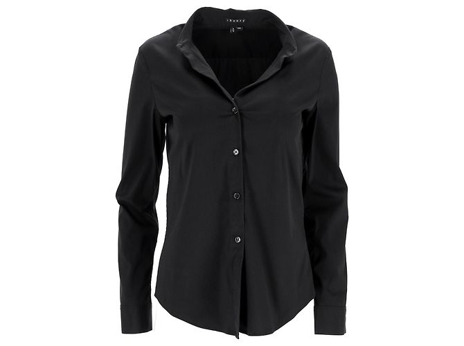 Camisa de manga larga con botón Theory en algodón negro - vista 6