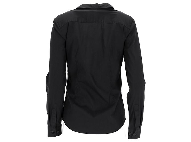 Camisa de manga larga con botón Theory en algodón negro - vista 8