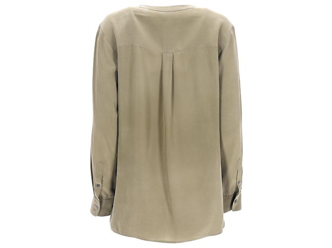 Theory Blusa de manga larga con medio botón en seda oliva Verde Verde oliva - vista 3