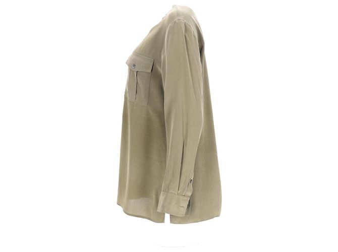 Theory Blusa de manga larga con medio botón en seda oliva Verde Verde oliva - vista 7