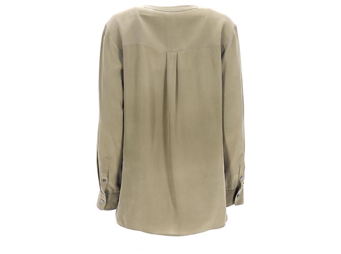 Theory Blusa de manga larga con medio botón en seda oliva Verde Verde oliva - vista 8