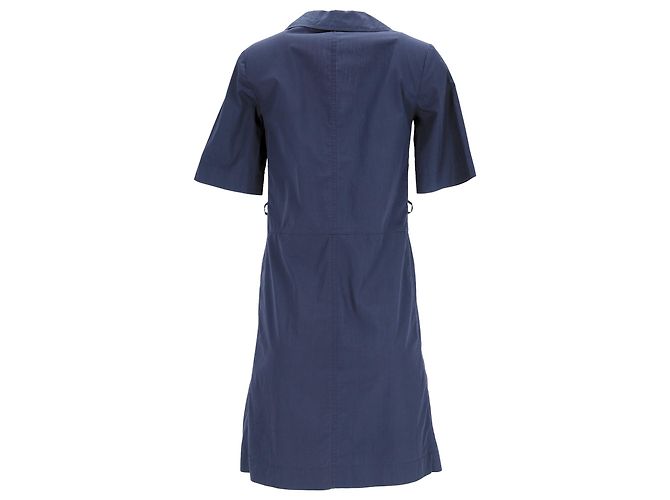 Abito camicia midi con cintura Prada in cotone blu navy - vista 3