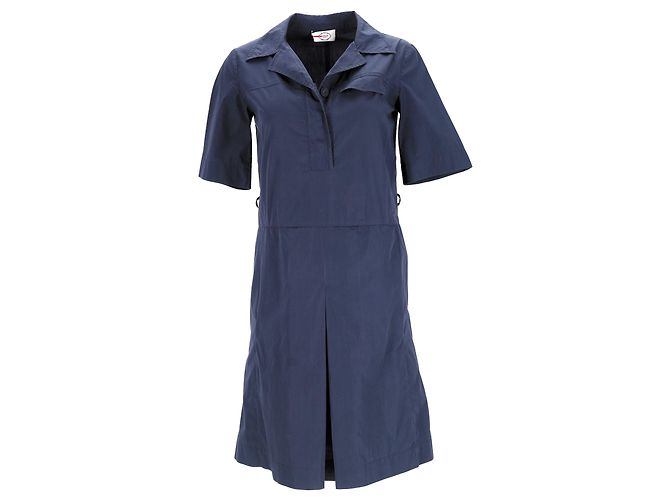 Abito camicia midi con cintura Prada in cotone blu navy - vista 6