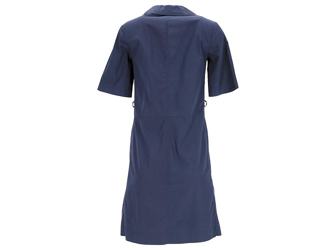 Abito camicia midi con cintura Prada in cotone blu navy - vista 8