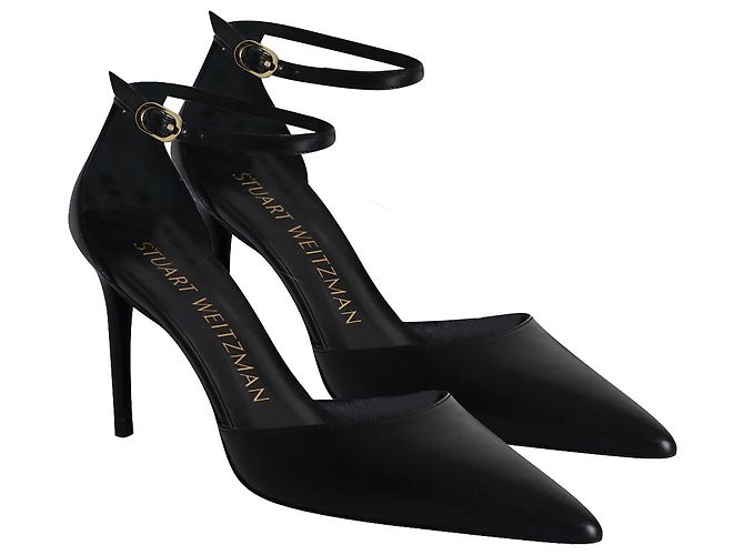 Stuart Weitzman Stuart 85 Riemchenpumps aus schwarzem Kalbsleder - Ansicht 3