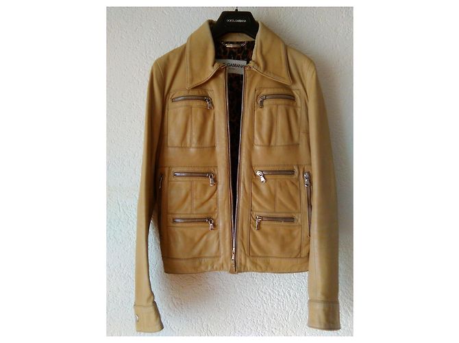 DOLCE & GABBANA CHAQUETA DE CUERO CON EFECTO DESGASTADO. Beige - vista 2