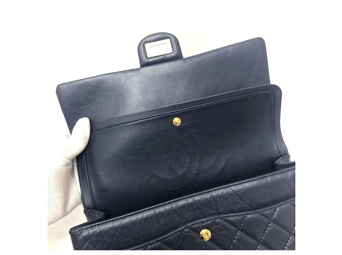 Timeless Borsa a Spalla Chanel Matelassé Double Flap 2.55 Blu navy - vista 10