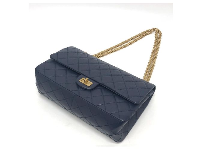 Timeless Borsa a Spalla Chanel Matelassé Double Flap 2.55 Blu navy - vista 5