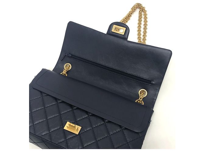 Timeless Borsa a Spalla Chanel Matelassé Double Flap 2.55 Blu navy - vista 9