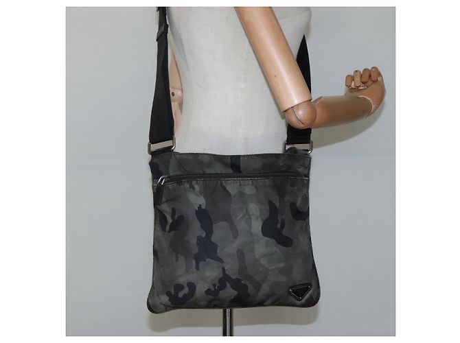 PRADA Borsa a Spalla in Nylon Kaki Nero Auth bs23050 Cachi - vista 24