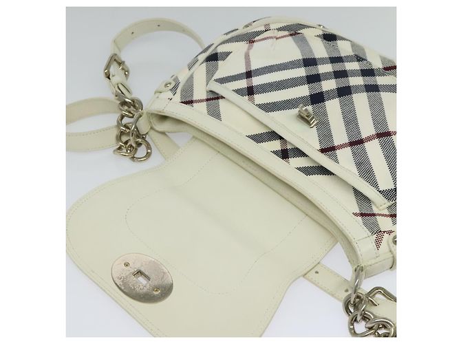 Borsa in tela e pelle Burberry Nova Check Blue Label bianca argento autentica EC349 Bianco - vista 11