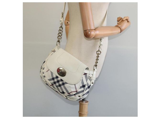 Borsa in tela e pelle Burberry Nova Check Blue Label bianca argento autentica EC349 Bianco - vista 22
