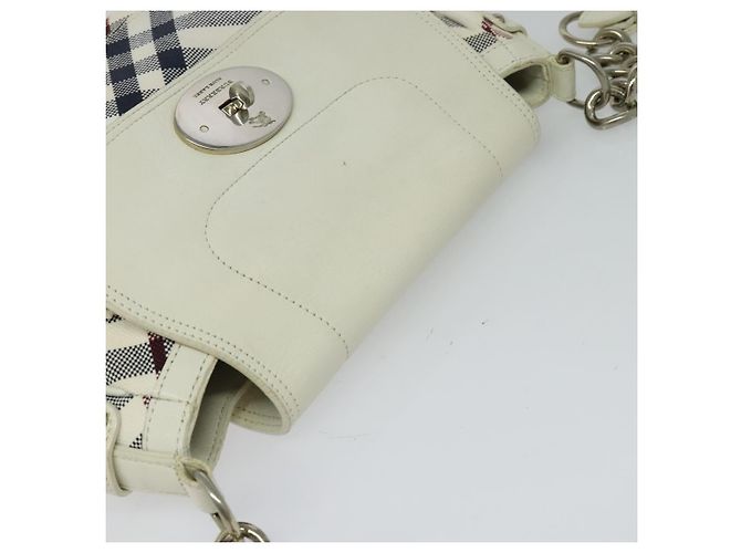 Borsa in tela e pelle Burberry Nova Check Blue Label bianca argento autentica EC349 Bianco - vista 6