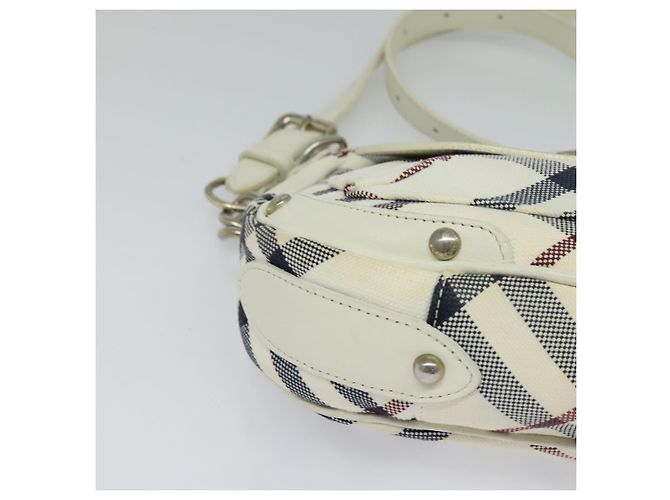 Borsa in tela e pelle Burberry Nova Check Blue Label bianca argento autentica EC349 Bianco - vista 9