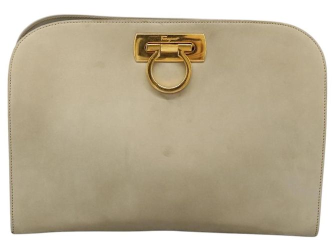 Borsa a spalla Gancini in suede beige e oro Auth MY113 di Salvatore Ferragamo D'oro - vista 13