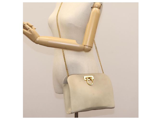Borsa a spalla Gancini in suede beige e oro Auth MY113 di Salvatore Ferragamo D'oro - vista 23