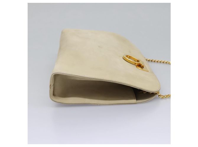 Borsa a spalla Gancini in suede beige e oro Auth MY113 di Salvatore Ferragamo D'oro - vista 4
