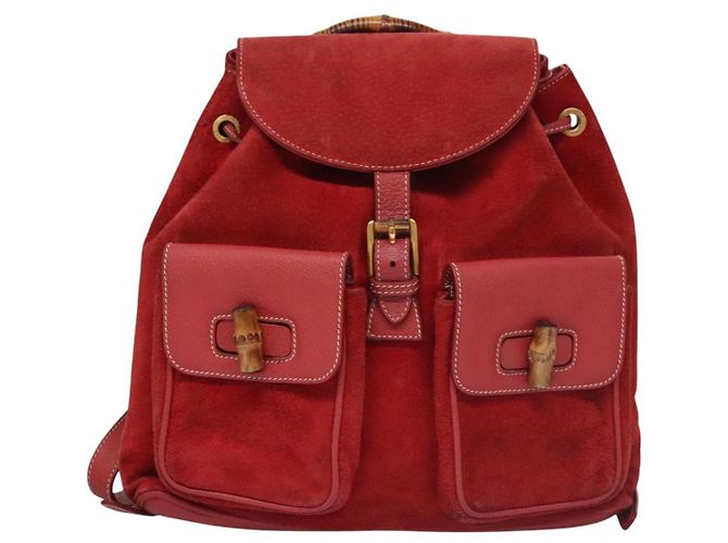 Bamboo Zaino Gucci in pelle scamosciata rossa e oro 003 2058 0016 Auth nb202 Rosso D'oro - vista 13