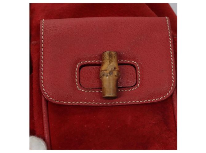 Bamboo Zaino Gucci in pelle scamosciata rossa e oro 003 2058 0016 Auth nb202 Rosso D'oro - vista 21