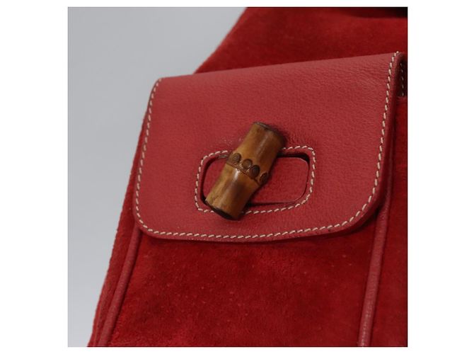 Bamboo Zaino Gucci in pelle scamosciata rossa e oro 003 2058 0016 Auth nb202 Rosso D'oro - vista 22