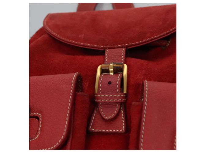 Bamboo Zaino Gucci in pelle scamosciata rossa e oro 003 2058 0016 Auth nb202 Rosso D'oro - vista 23