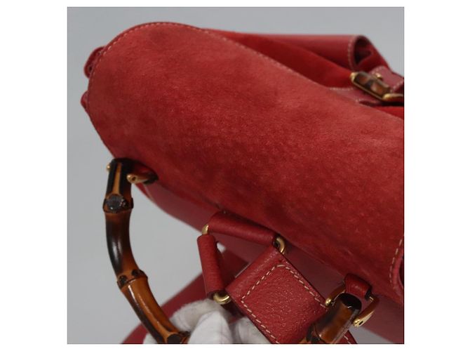 Bamboo Zaino Gucci in pelle scamosciata rossa e oro 003 2058 0016 Auth nb202 Rosso D'oro - vista 6
