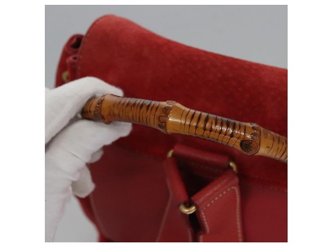Bamboo Zaino Gucci in pelle scamosciata rossa e oro 003 2058 0016 Auth nb202 Rosso D'oro - vista 7