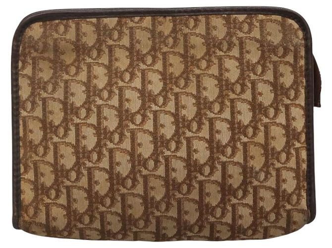 Borsa clutch in tela Trotter Christian Dior marrone Auth ti2891 - vista 13