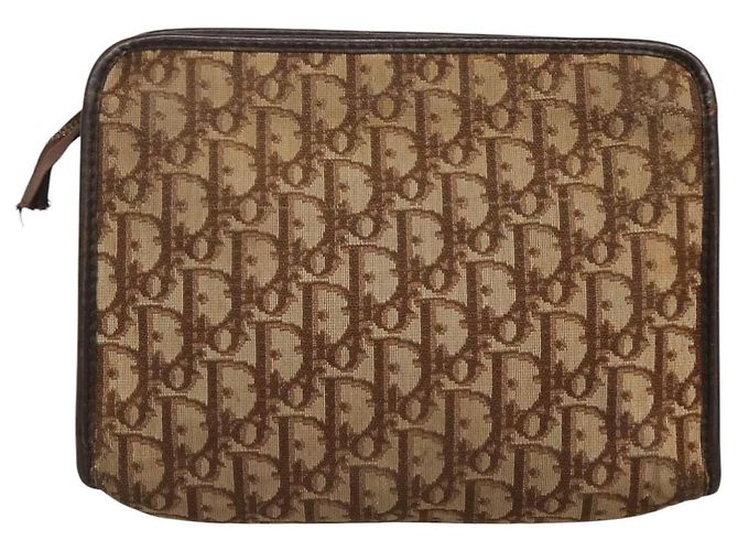 Borsa clutch in tela Trotter Christian Dior marrone Auth ti2891 - vista 2