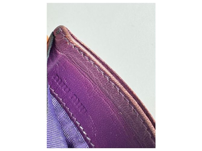 Portacarte in pelle vintage Miu Miu nero e viola - vista 3