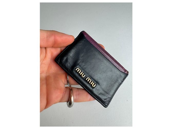 Portacarte in pelle vintage Miu Miu nero e viola - vista 6