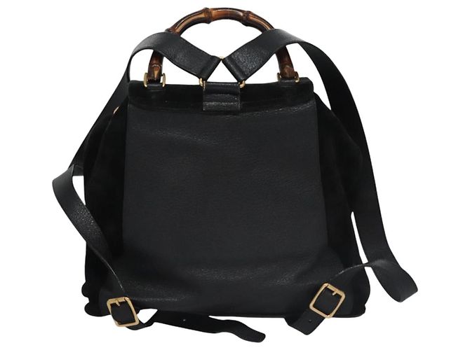 Bamboo Mochila GUCCI em couro camurça preto e dourado 003 58 0016 Auth nb007 - vista 2