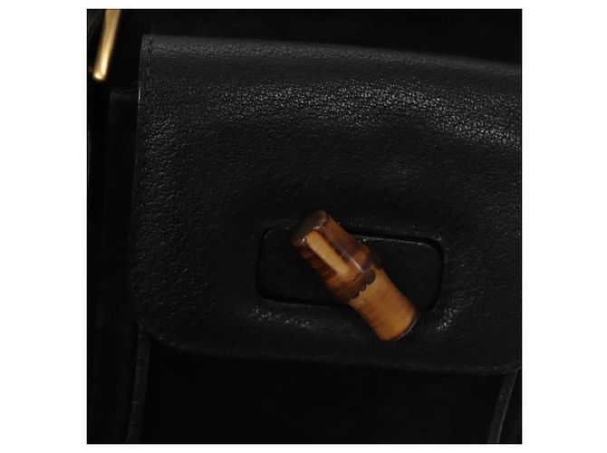 Bamboo Mochila GUCCI em couro camurça preto e dourado 003 58 0016 Auth nb007 - vista 22